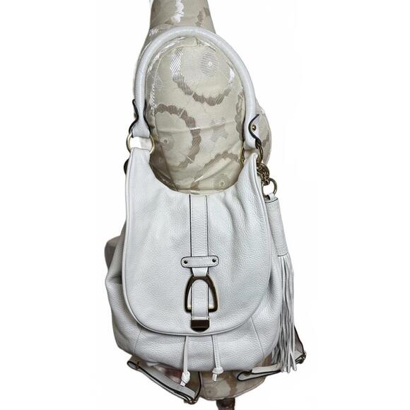 GILI White Leather Women's Shoulder Bag with Tassel Accent - Picture 2 of 9